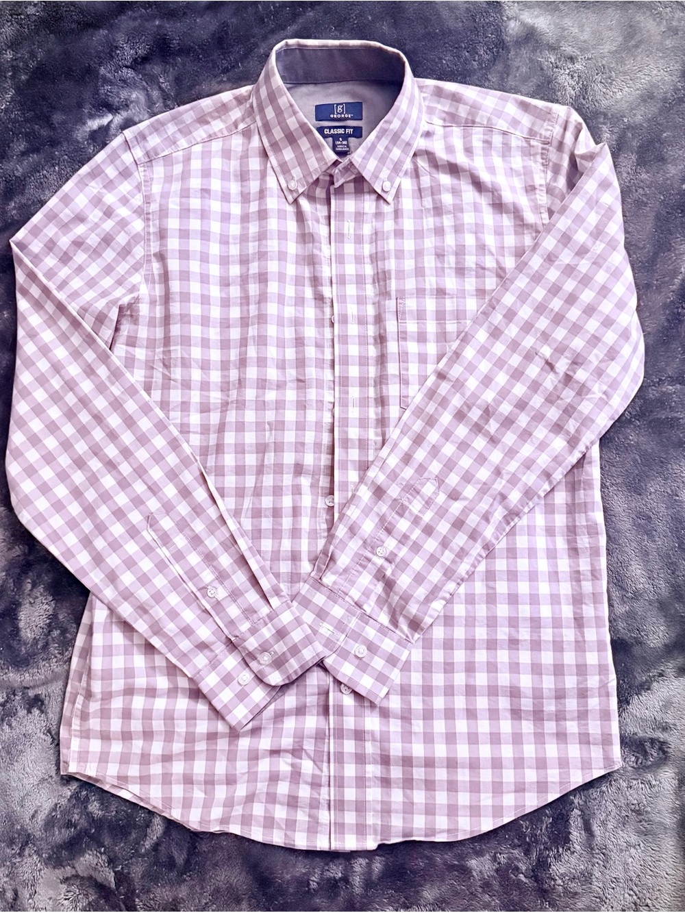 George Men's Lavender and White Check Button-Down Shirt